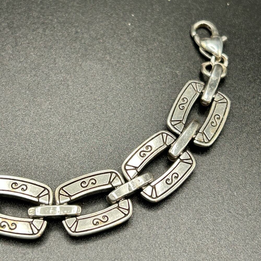 Brighton silver-plated rectangle link bracelet with dangling flower charm #H35 - Picture 4 of 11
